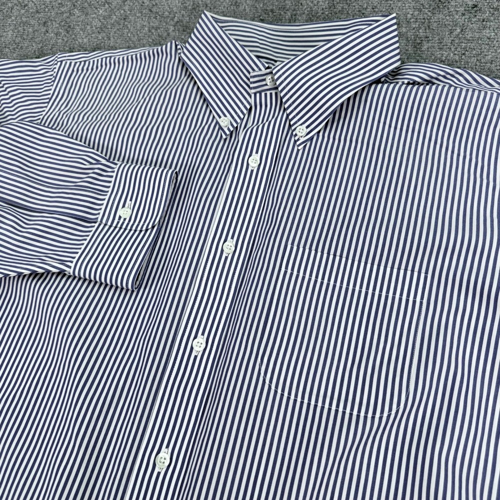 Brooks Brothers Dress Shirt Mens 17.5 33 Blue Madison Striped Non Iron Supima